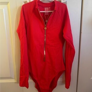 Lilly Pulitzer Red Bodysuit with Gold Zipper